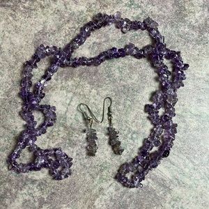 Vintage Amethyst Tumbled Chips Necklace & Earrings Set